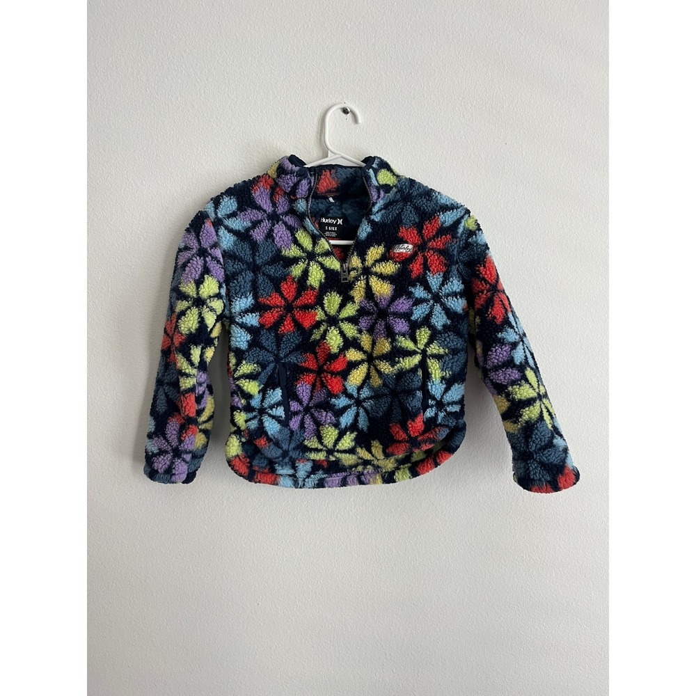 Hurley Girls Floral Sherpa Fleece Quarter Zip Pullover Jacket Multicolor 6/6X